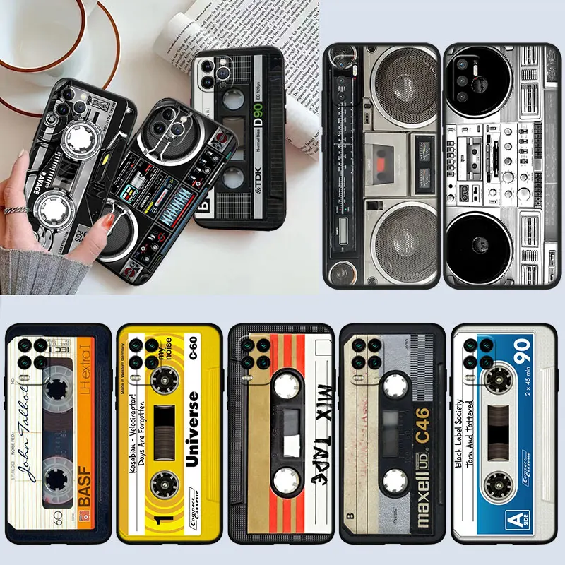 AR82 Vintage Boombox Tape Case for Samsung Galaxy A11 A12 A13 A15 A52S A53 A55 A56 A70 A71 A72 A73 F06 F16 F56 S10 Plus S10e
