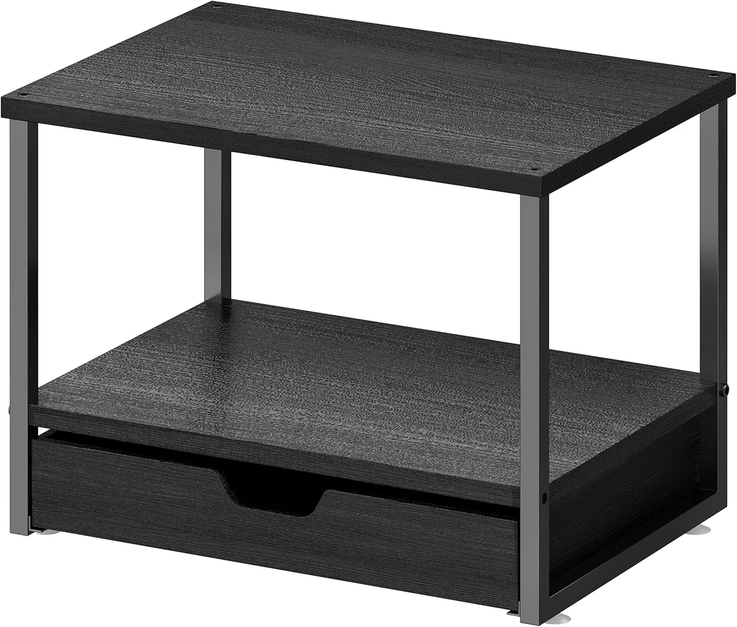 2段デスクトッププリンタースタンド、スライド式木製収納引き出し付き、ファックス機用多目的デスクオーガナイザー