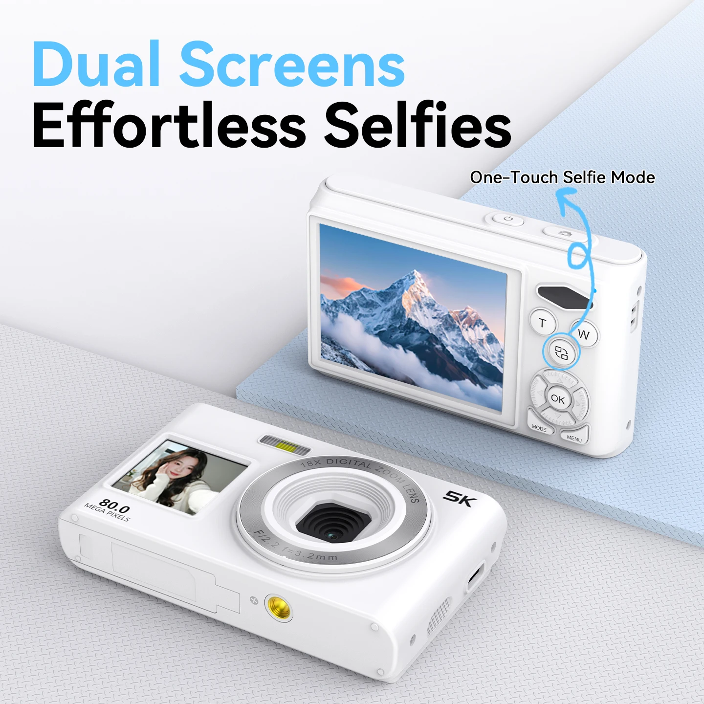 

18X Zoom 5K Vlog Camcorder Video Recorder 80MP Digital Camera For Photography 2.8" 1.4" Front Rear Dual Screen AF Selfie Camera