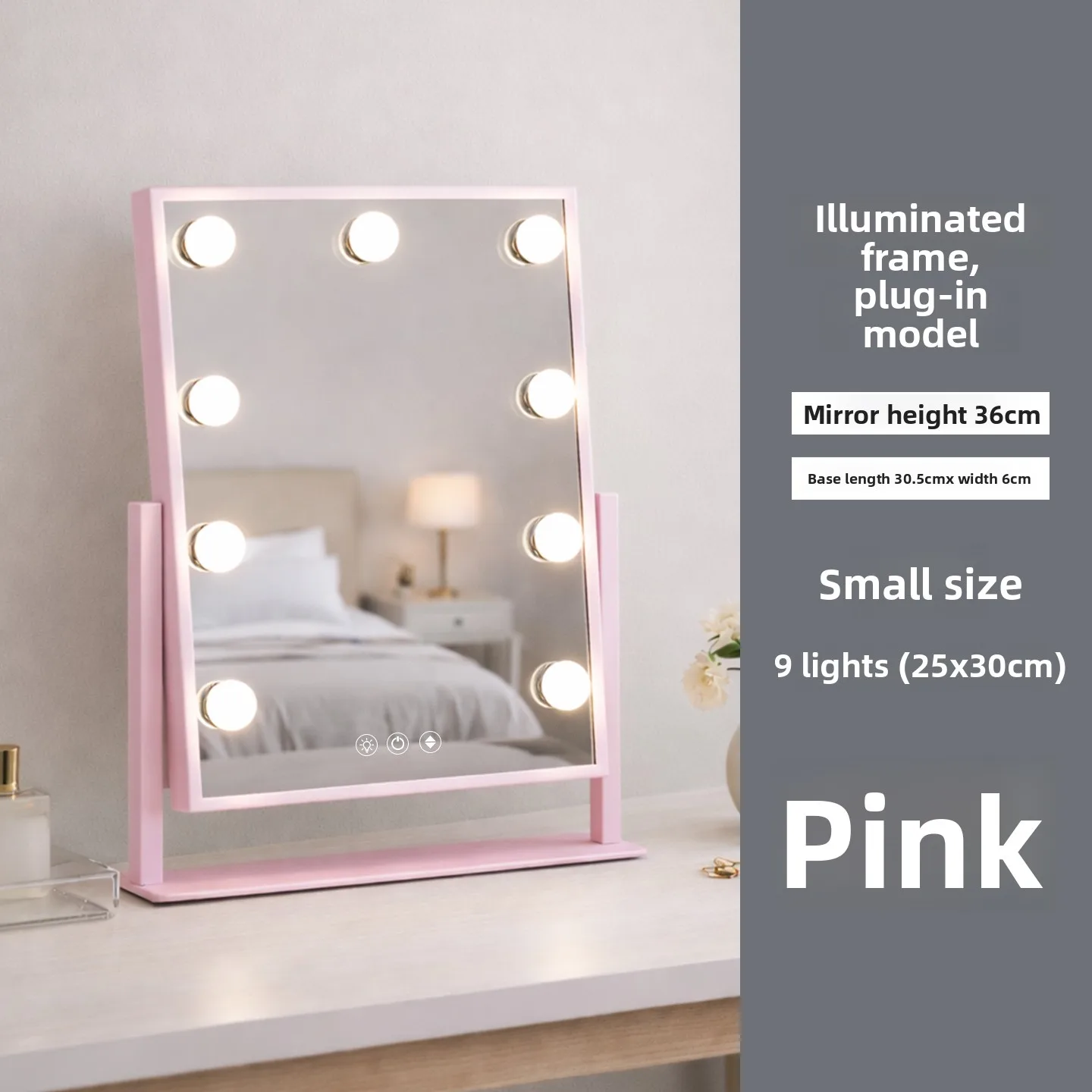 YFY makeup mirror desktop rotating beauty mirror with lamp large three-color dimming makeup mirror