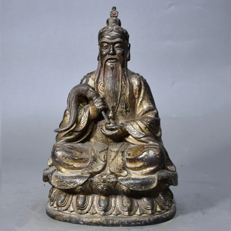 Antique brass gilded Three Qing Ancestor Taishang Laojun Buddha statue home Buddha hall offering desktop decoration