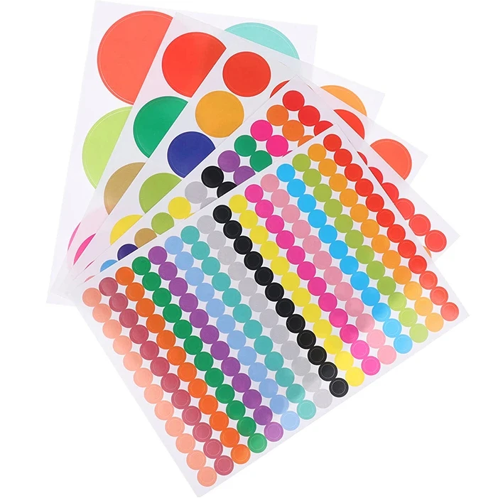 10 hojas de lunares para oficina, aula, decoración de fiesta, juguetes, decoración de diario, pegatina de marcado, pegatinas de puntos de colores de 6-45mm