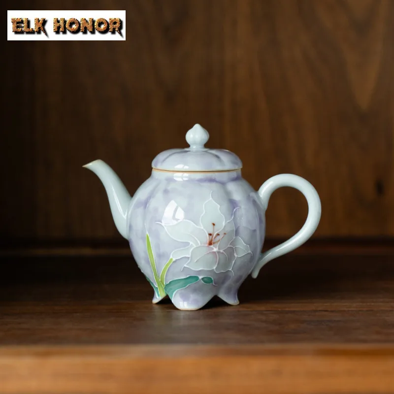 

100ml Misty Purple Pure Hand-painted Lily Teapot Japanese Tea Infuser Pot Tea Maker Kettle With Ball Hole Chinese Tea Set Gifts