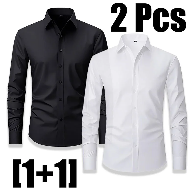 

Многопредметный комплект: Мужские деловые однотонные рубашки с длинным рукавом, высокой эластичностью, удобные, приталенные, для повседневной и официальной носки