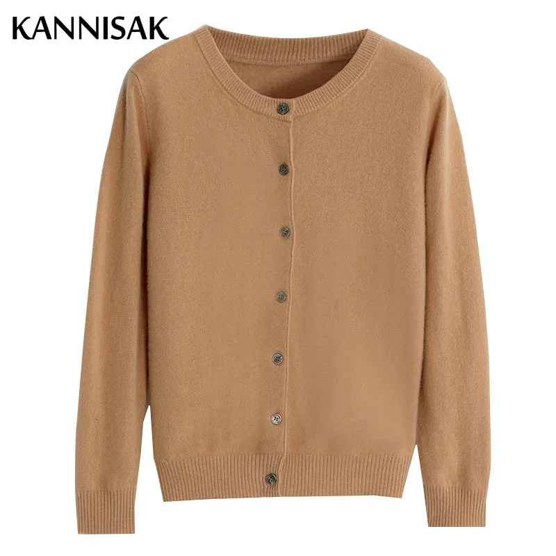 Women\'s Sweater 2024 Cashmere Cardigans V-neck Single Breasted Short Slim Lady Brown Knitwear Tops Solid Korean Femme Cardigan