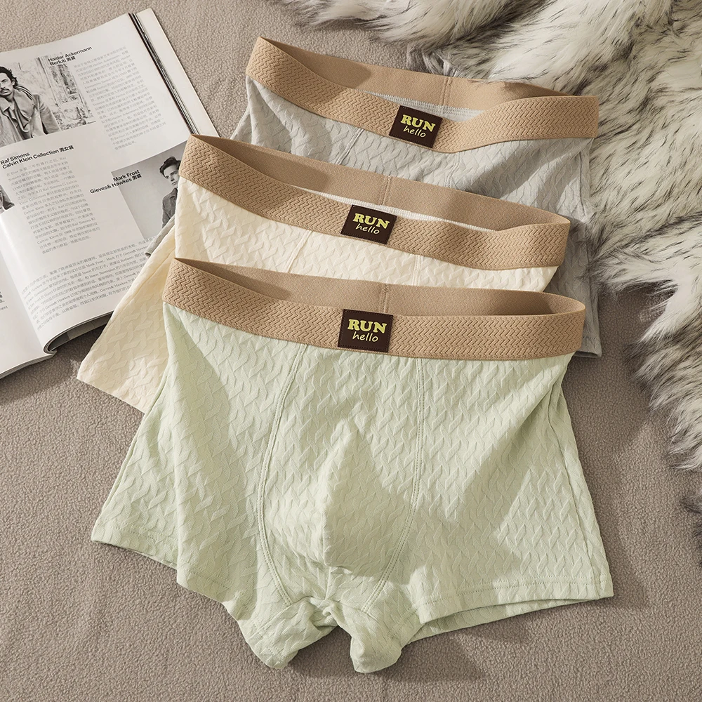

3PCS/Pack 95% Cotton Knit Jacquard Men's Panties Hygroscopic Breathable Mesh Crotch Boxers Man High Elastic Super Soft Underwear