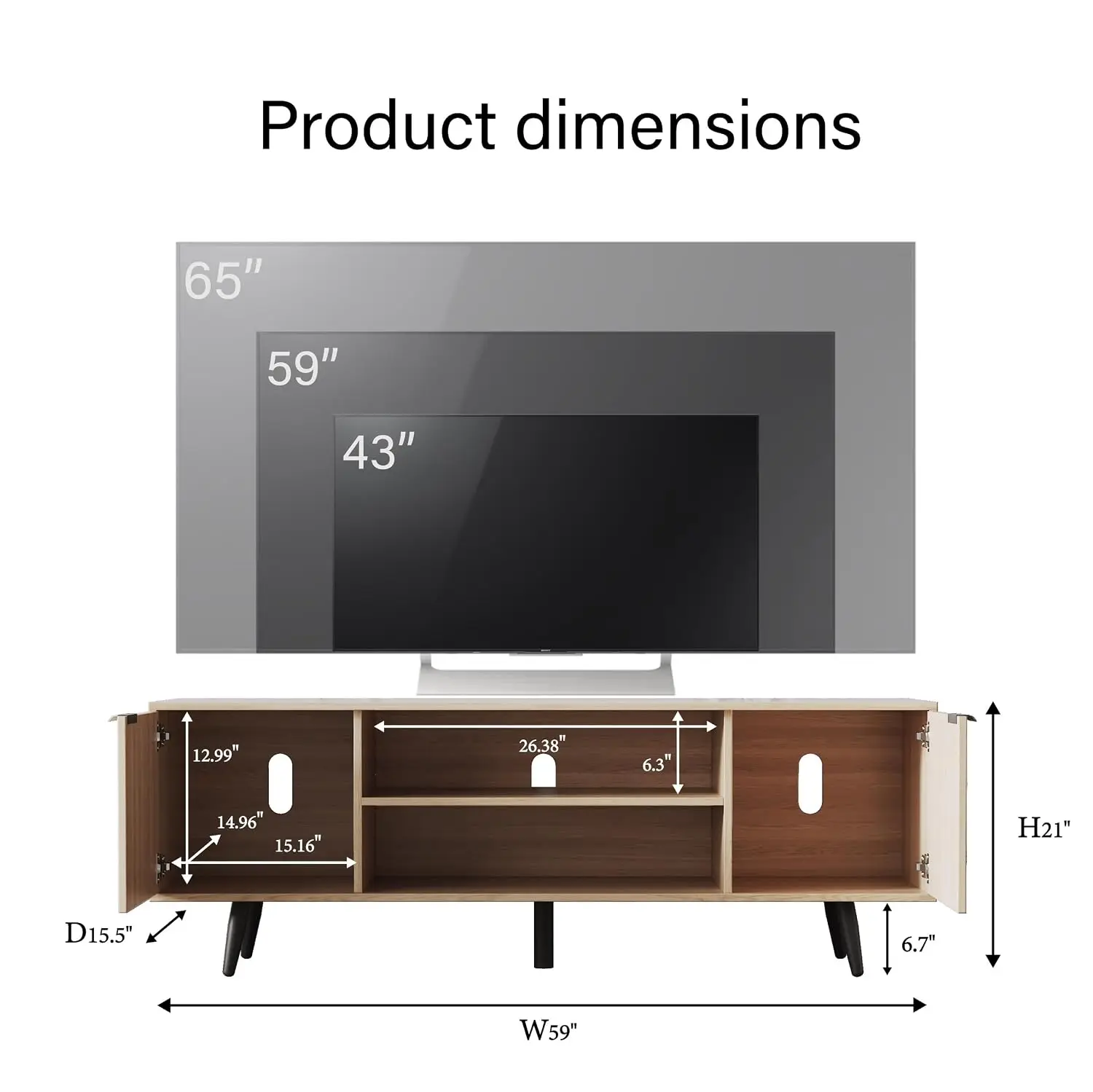 Modern TV Stand Storage Cabinet Waveform Panel Adjustable Shelf Living Room Cream Yellow, Customized