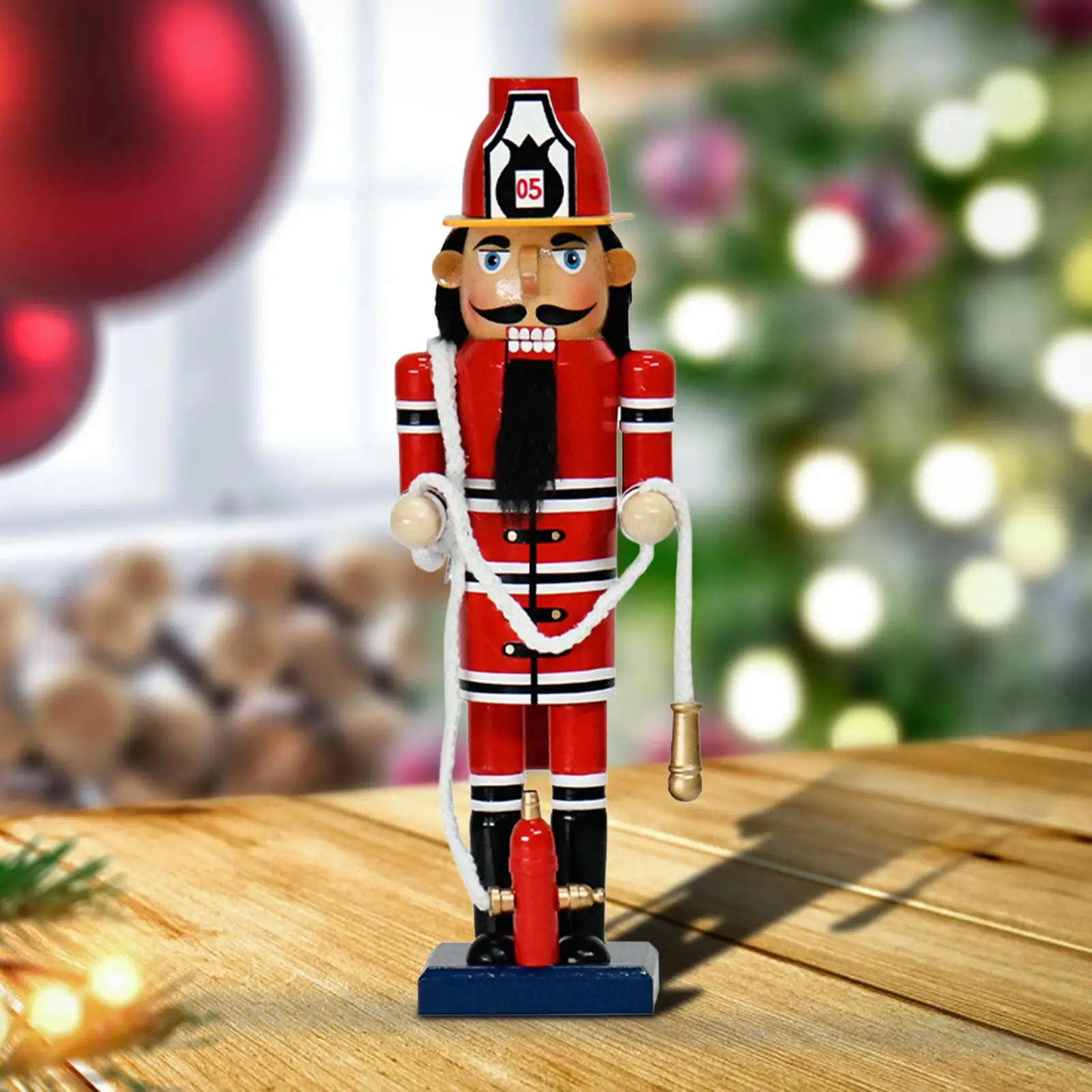 Firefighter Nutcracker Statue Gift Lifelike Christmas Figurine for Table Centerpieces Office Bookshelf Living Room Housewarming