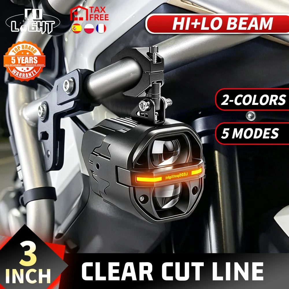 COLIGHT Faro ausiliario a LED da 3 pollici per moto, con linea di interruzione, fascio luminoso alto-basso, DRL ambra, luce stroboscopica, faro fendinebbia con interruttore, per uso fuoristrada