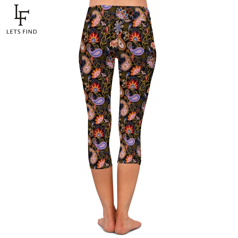 LETSFIND Sommer Neue Frauen Leggings 3D Paisley Print Capri Leggins Hohe Taille Sexy Stretch Mid-Kalb 3/4 Hosen