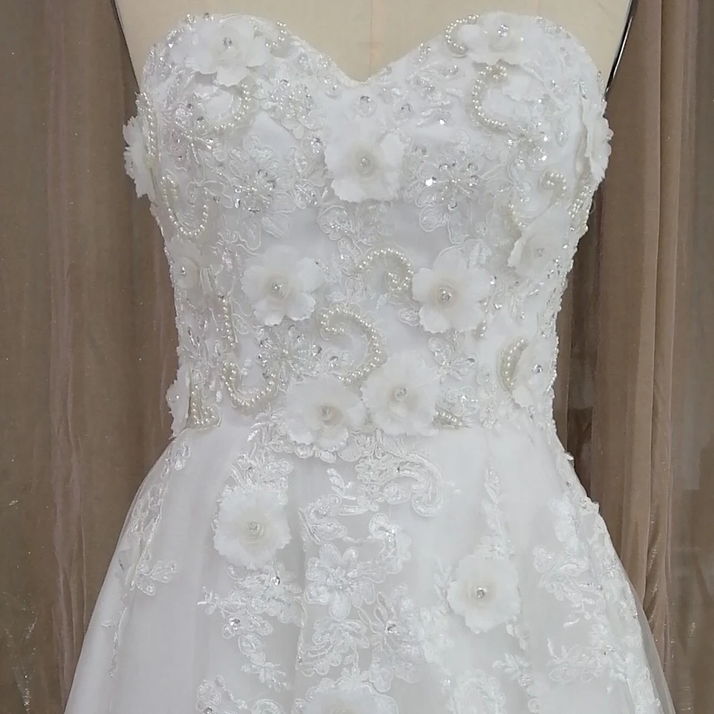 JIERUIZE 3D Lace Appliques Luxury Boho Wedding Dresses Sweetheart A-line Pearls Bridal Gowns Sweep Train