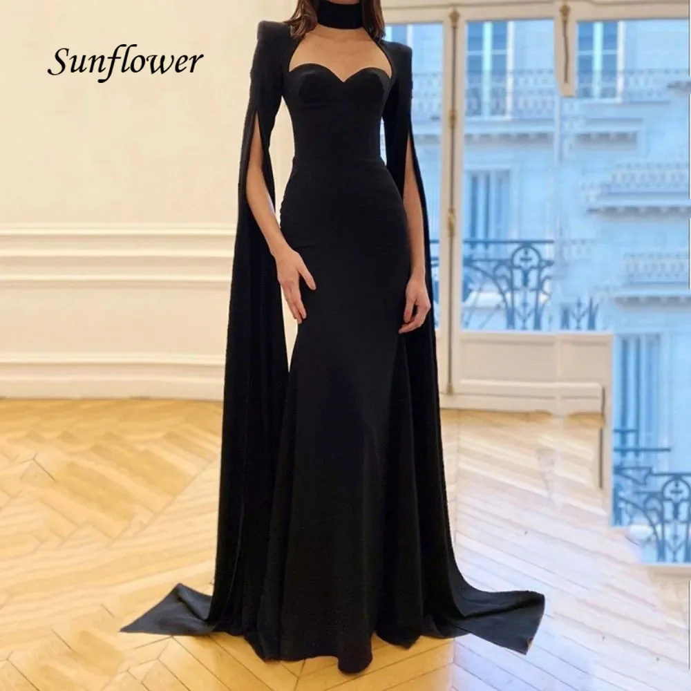 

Sunflower Black Mermaid Evening Dresses Floor-length Party Dress Shawl Sweetheart Prom Gowns Slit Sleeve Vestidos De Noche