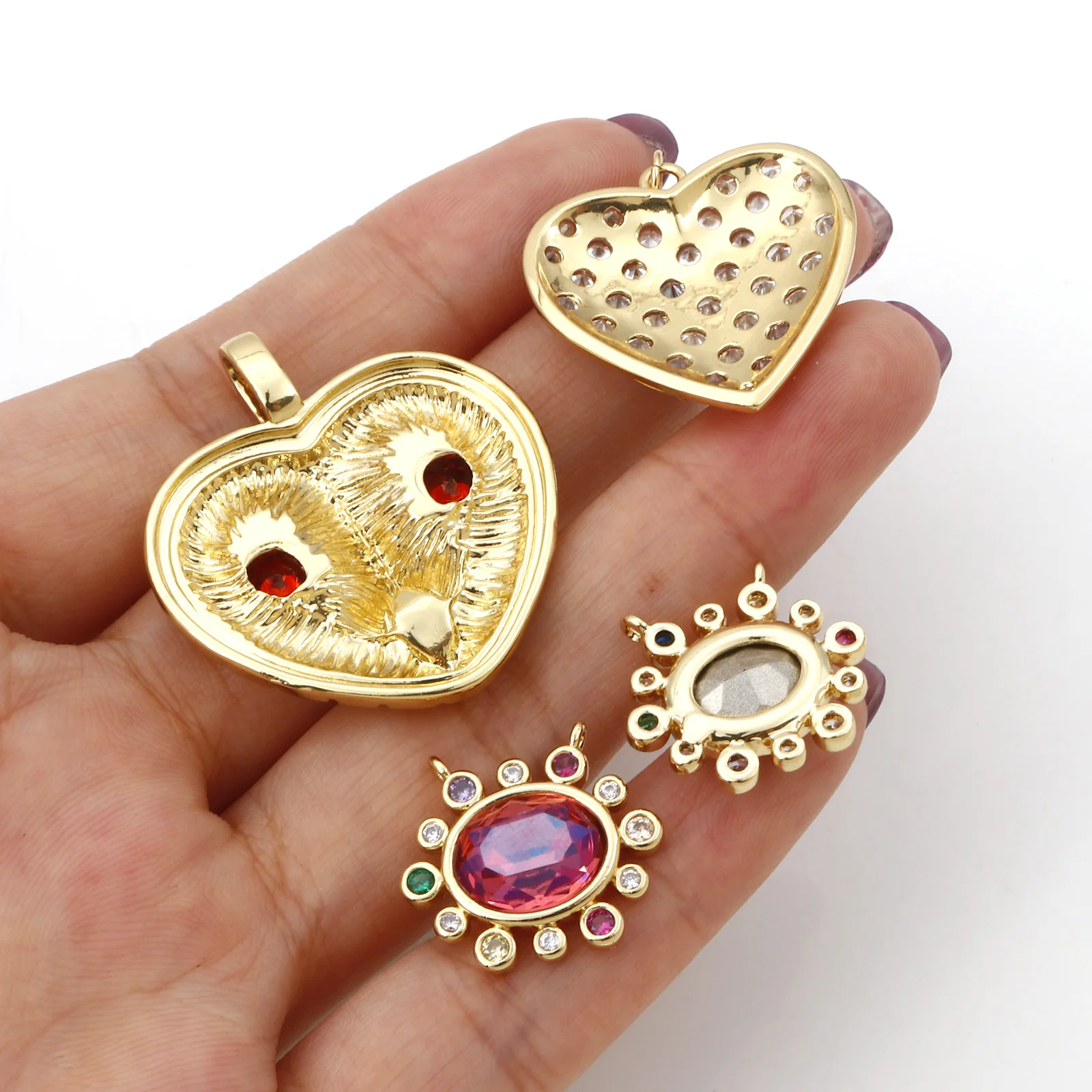 Fashion Copper Micro Pave Charms Gold Color Heart Wings Multicolour Cubic Zirconia Pendant DIY Making Necklace  Jewelry Findings image 3