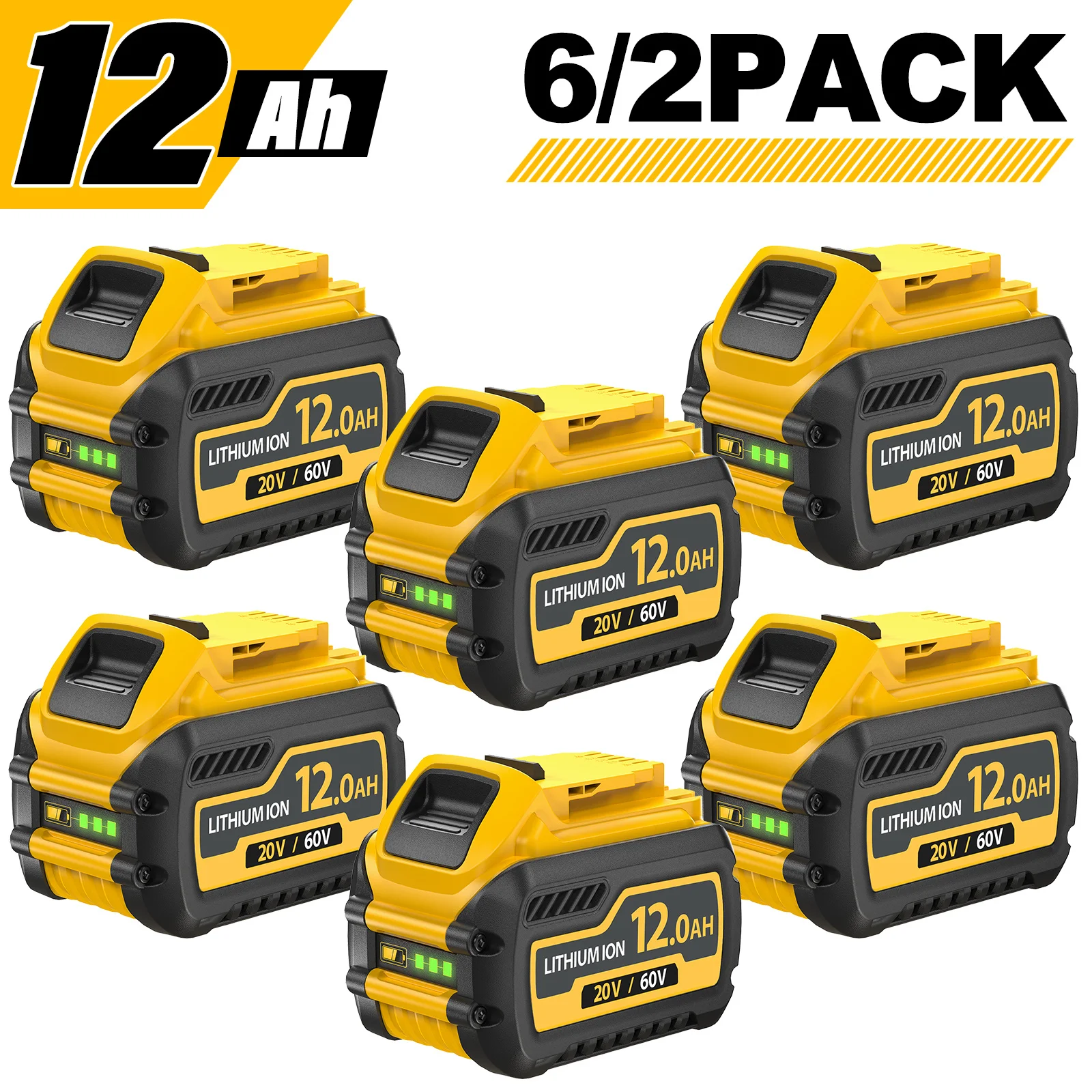 

No import fees required, local warehouse//12.0Ah 20V/60V lithium-ion battery replacement, compatible with Dewalt battery DCB