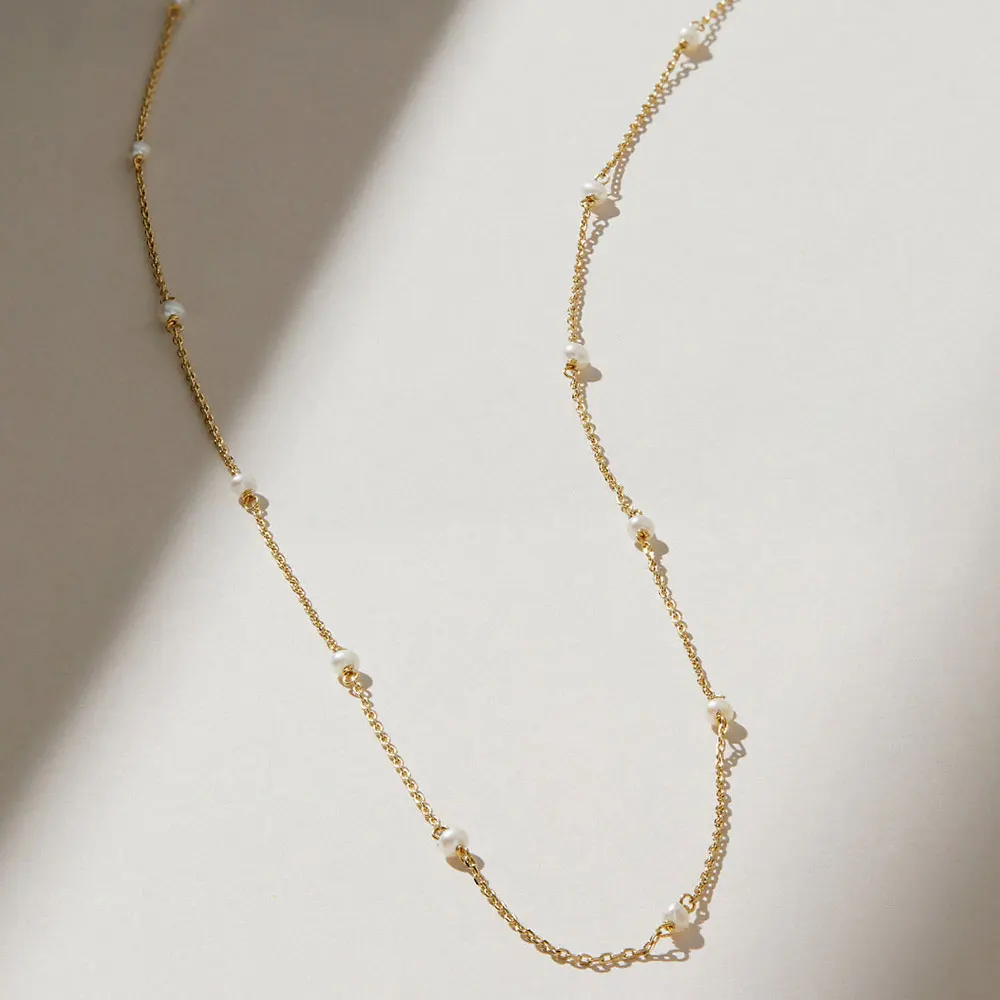 DPLAOPA 925 Sterling Silver Collar Demi Freshwater Pearls Choker Long Chain Necklace Cubic Zirconia Fine Jewelry Gift
