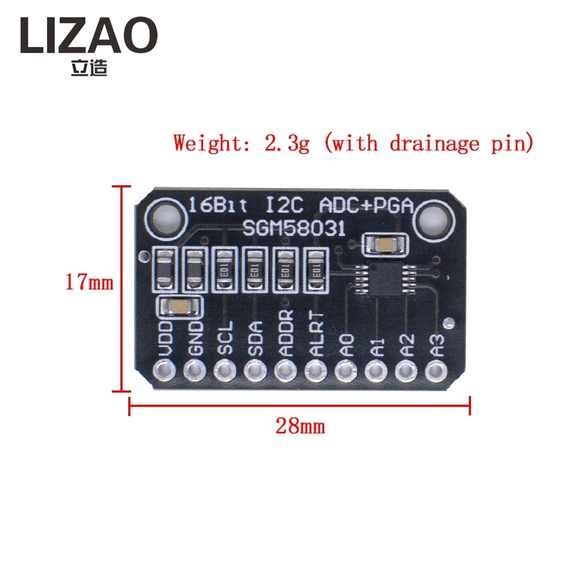 LIZAO SGM58031 I2C ADC Module 4 Channel 16 Bit High Precision Data Acquisition Board for Arduino DIY