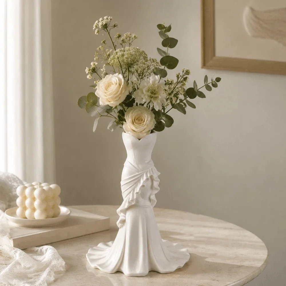 Creative Dress Shape Mermaid Tail Vase Elegant Home Decor Desktop Ornaments 3D Printed Pencil Holder Gift