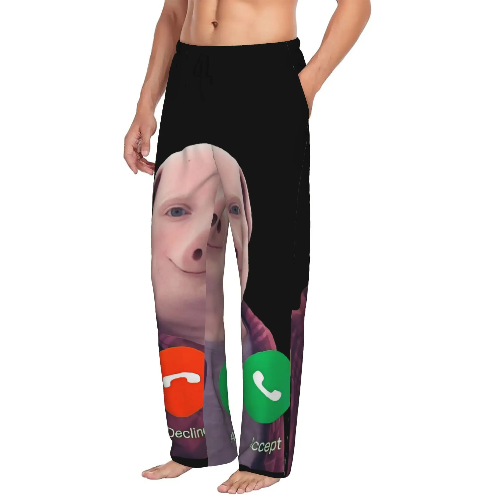 Custom Print John pork is calling Pajama Pants for Men Funny Pig Sleep Sleepwear Bottoms with Pockets