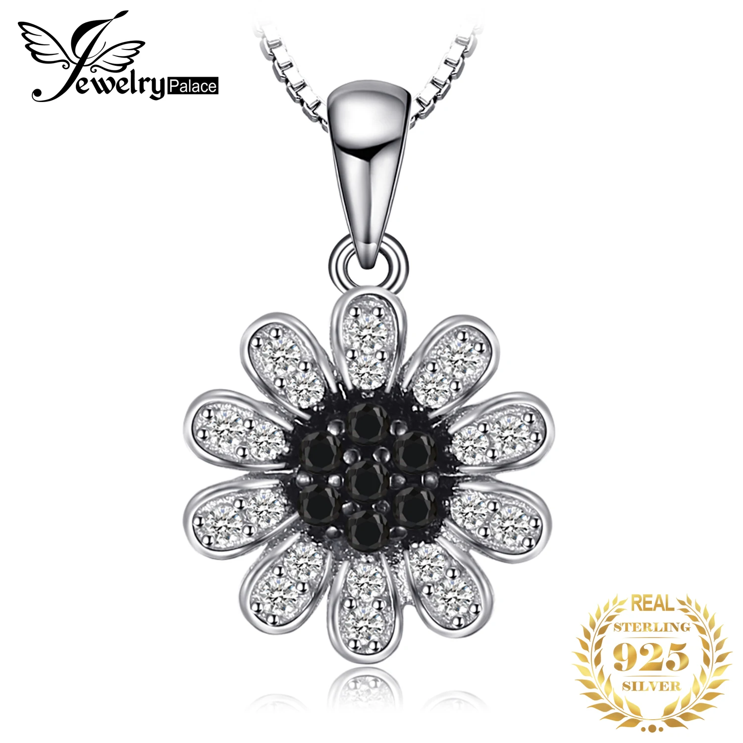 JewelryPalace Flower Natural Black Spinel 925 Sterling Silver Pendant Necklace for Women Fine Jewelry Gemstone Choker No Chain