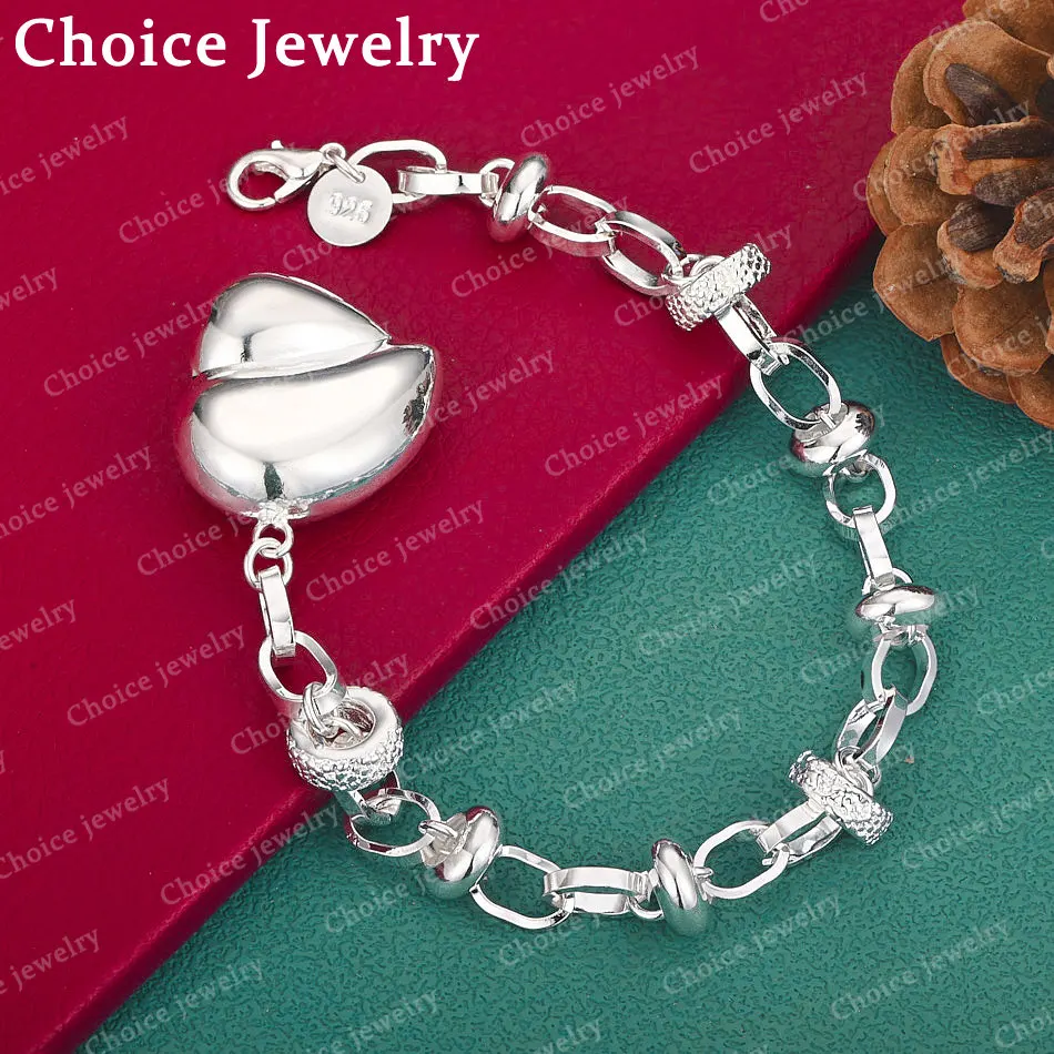 925 Sterling Silver Frosted Smooth Circular Heart Bracelet For Women Jewelry Fashion Personality Party Birthday Gift