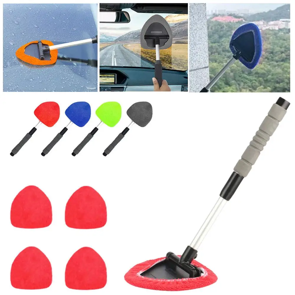 Car Windshield Window Cleaner Microfiber Car Window Defogging Brush Extendable Handle With Washable Pad Car Washer Mop