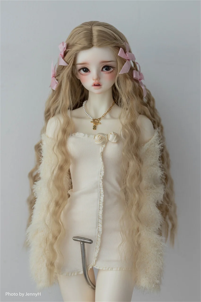 Corn Silk Bow Braid Long Curly Hair Spot Inventory BJD Doll Wig Girls Elegant High Temperature Silk 1/3 Toys Doll Accessories