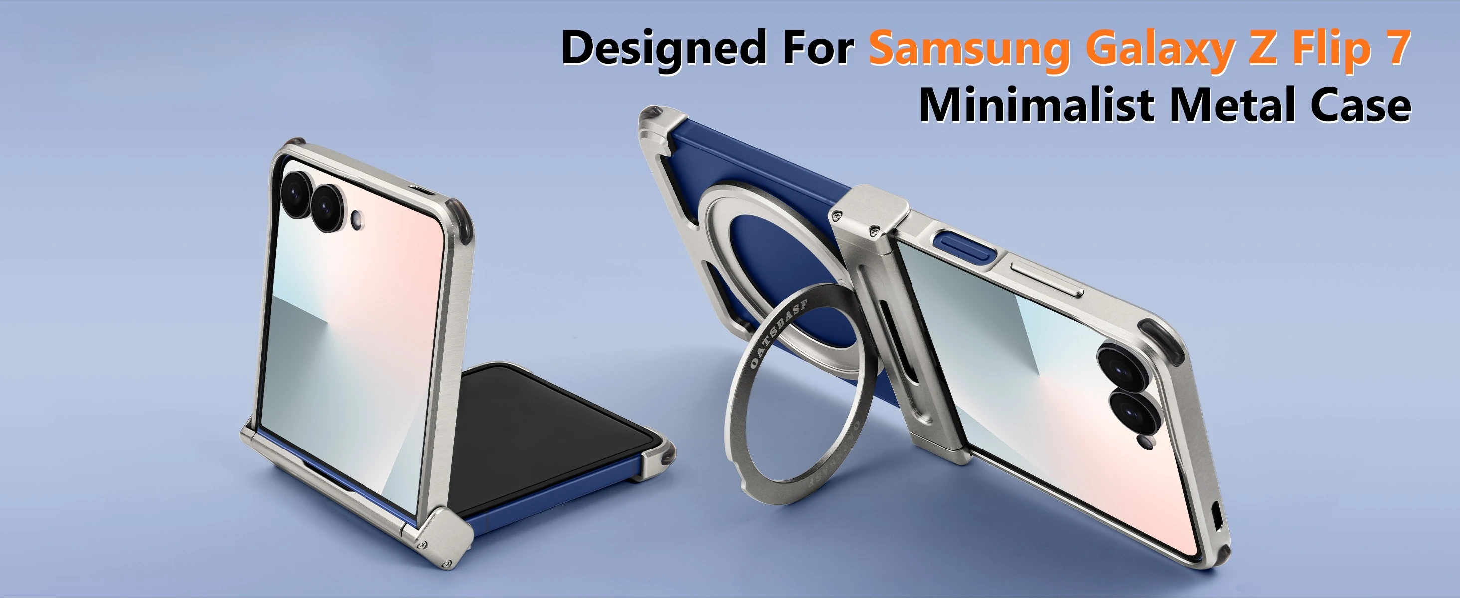 Oatsbasf Metal Phone Case for Samsung Galaxy Z Flip 7 6 with 360° Rotatable Stand Frameless Bumper Protective Z Flip 7 6 Cover