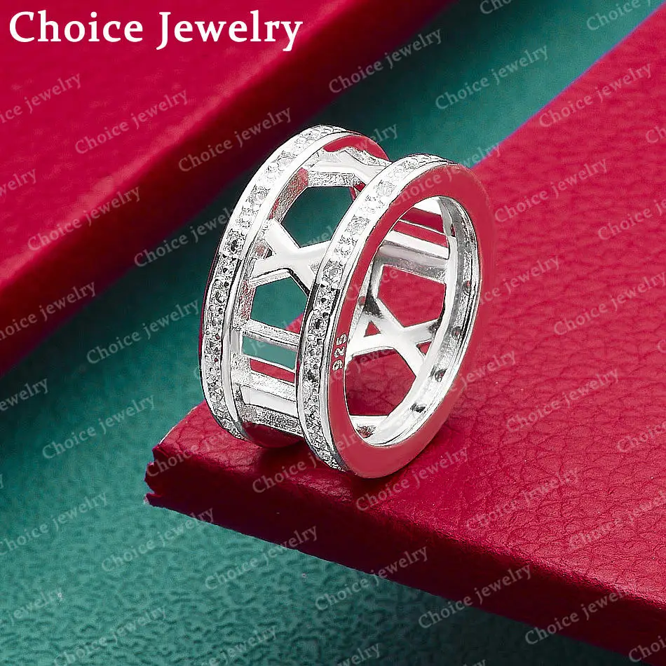 

925 Sterling Silver Zircon Roman Numerals Ring For Women Fashion Jewelry Vintage Grace Charm Noble Party Birthday Gifts