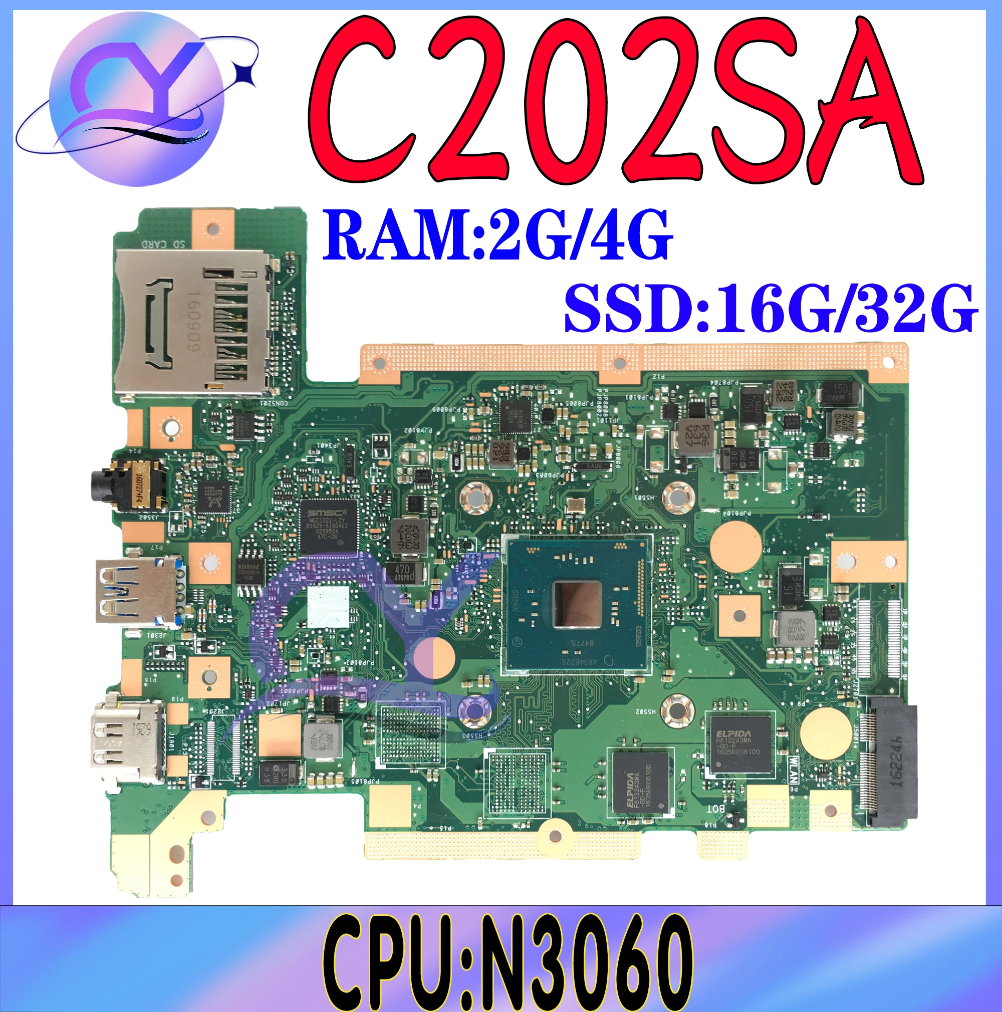 

C202SA Laptop Motherboard For ASUS C202 C202SA Mainboard With 2G/4G-RAM SSD-16G/32G DDR3L REV:2.0 100% Test Working Well