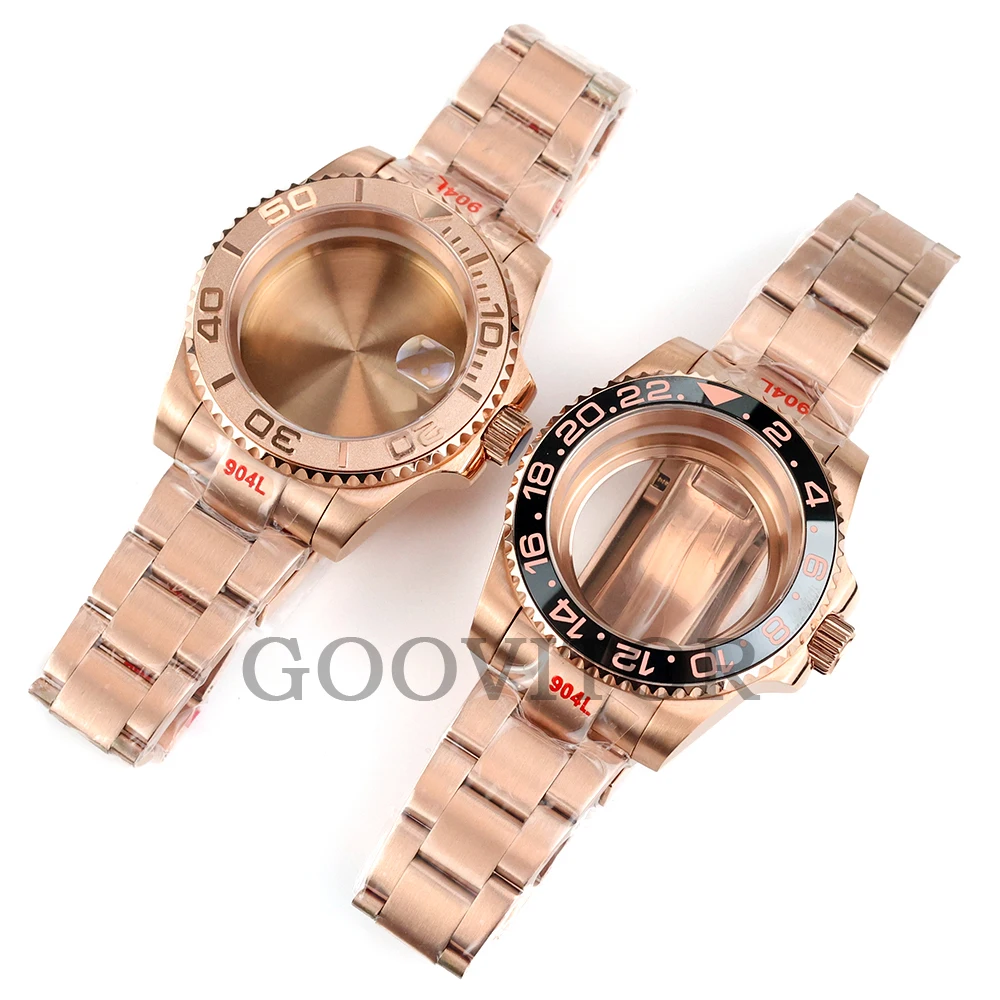Корпус для часов NH35 из розового золота 40 мм для Yacht-Master GMT Seiko NH34 NH35 NH36, механизм из нержавеющей стали, корпус Submariner, ремешок Oyster