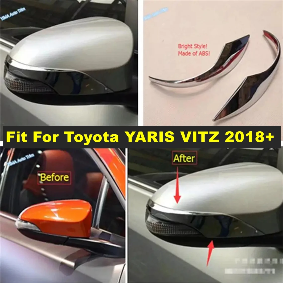 

Защитная полоса для боковых зеркал автомобиля, накладка, подходит для Toyota YARIS VITZ 2018 2019, со светодиодной поворотной лампой, внешние аксессуары
