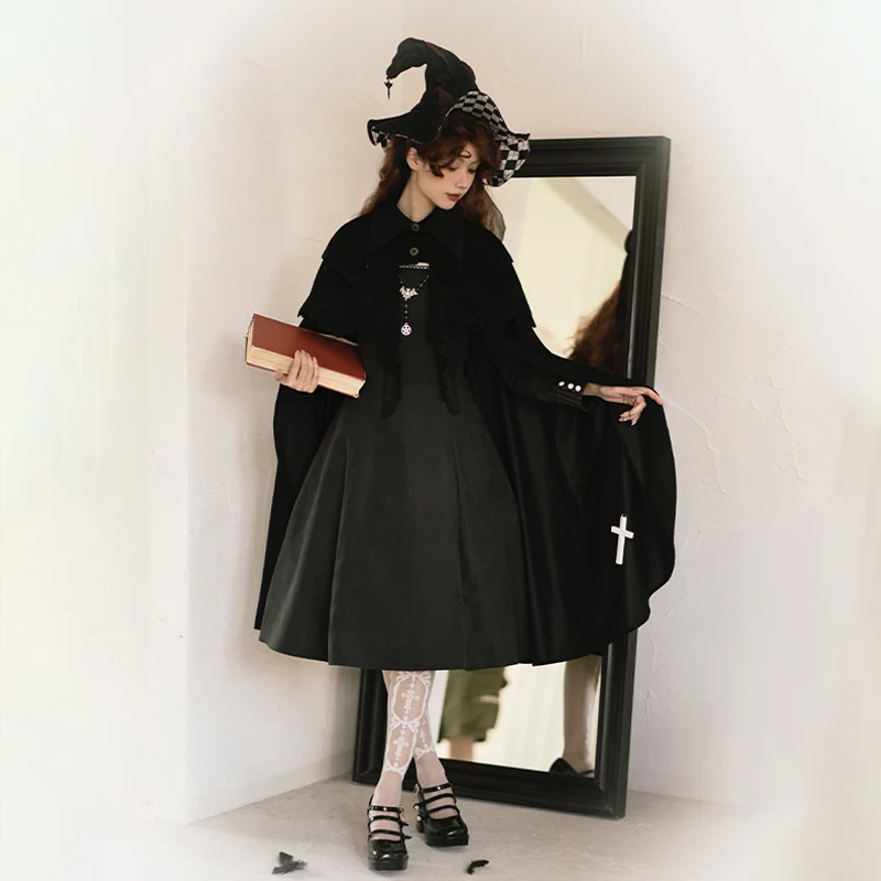 Design Gothic hundert passendes Stück Revers umhang abnehmbare Umhang Set Pilger Kreuz Lolita Herbst