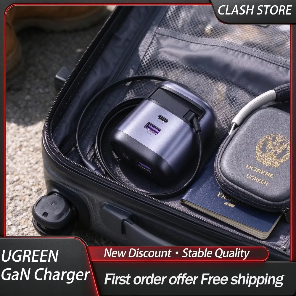 UGREEN 45W/65W/100W GaN Charger Retractable Cable Multi-Port PD40W Type-C Fast Charger for Mobile Phone 17/16 Pro Max Laptops