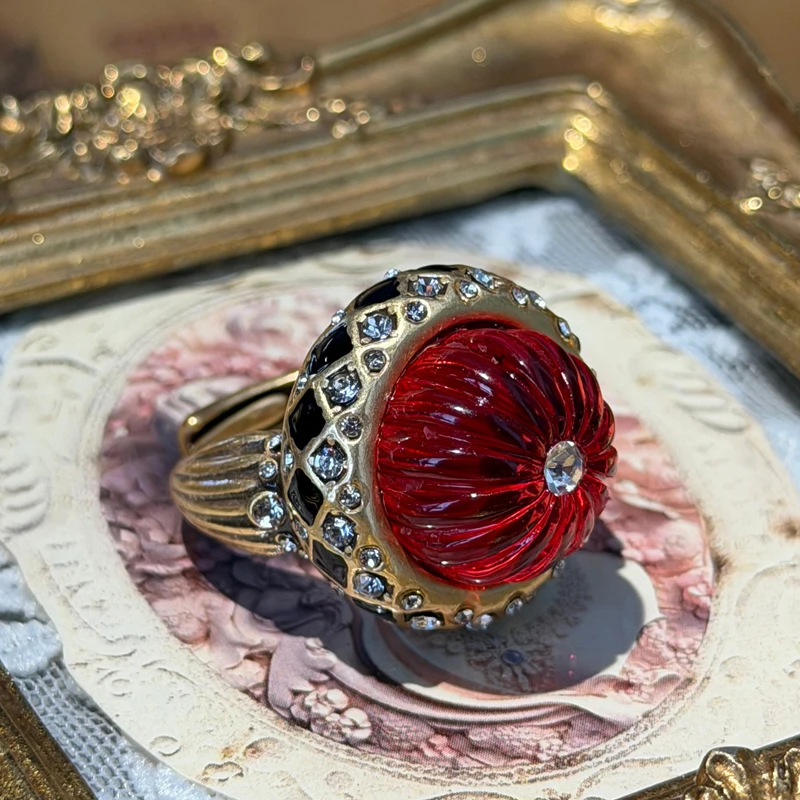 

Vintage Red Pumpkin Rings Blue Black Drip Oil For Women Retro Jewelry Luxury Gold Color Rhinestone Wedding Engagement 2026 New