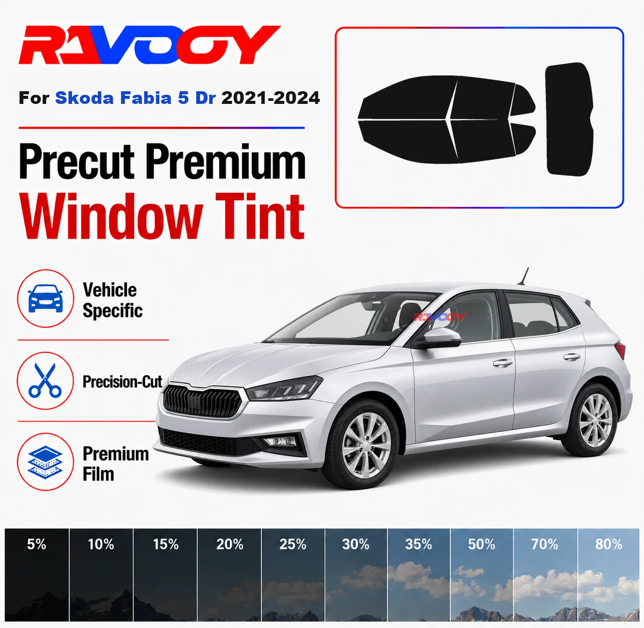 

Premium Precut Window Tint Kit Front Rear Windows Rear Windshield For Skoda Fabia 5 Dr 2021-2024 Complete Set Nano Ceramic Film