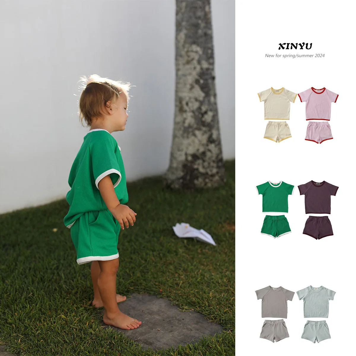 

Summer Children's Pit Strip Cotton Short Sleeve T-shirt Shorts Set 2024 New Baby European and American Brother and Sister Outfit