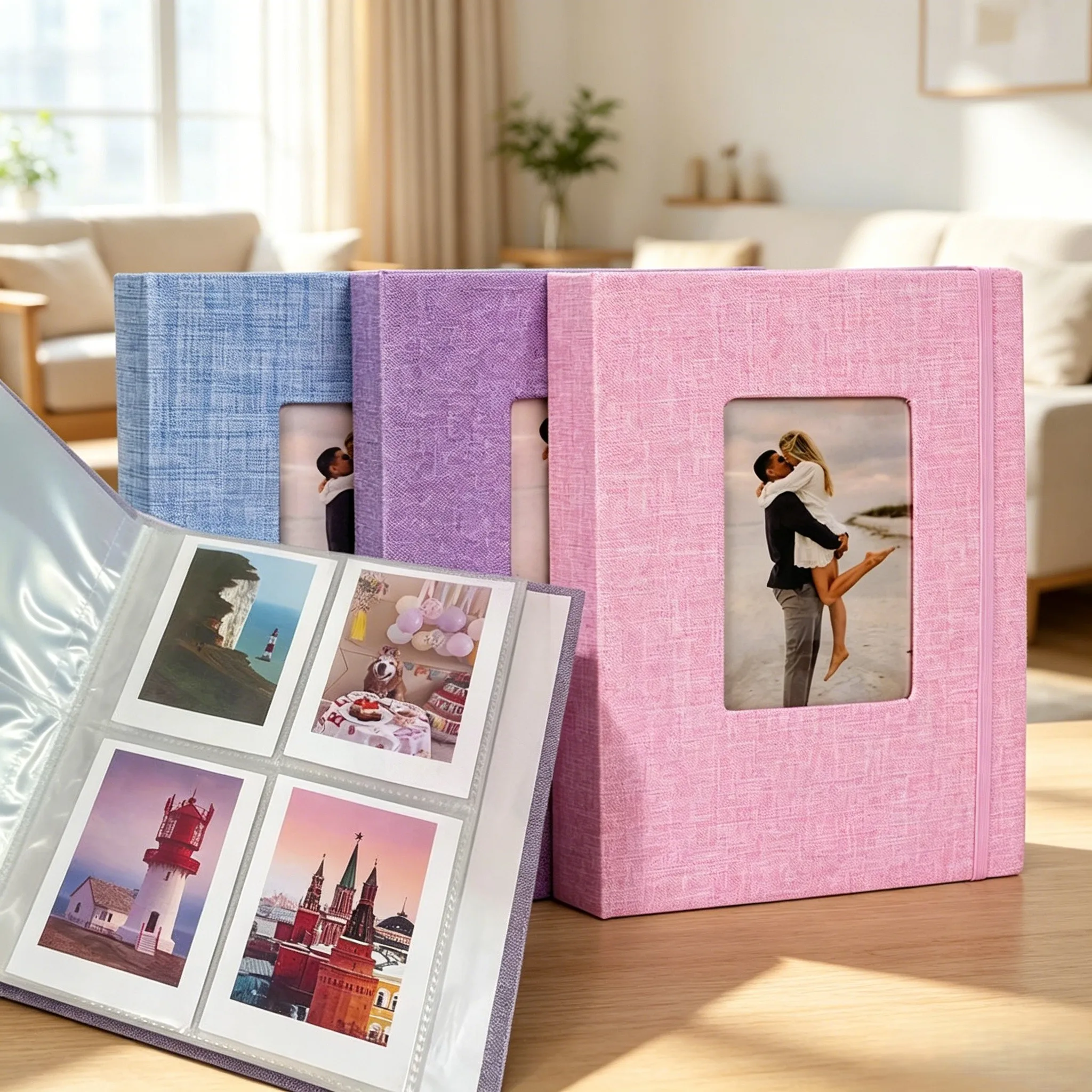 Linen Photo Album Holds 208pcs 3 Inch Photos,Display Window ,Polaroid, LOMO Cards & ID Photos,Travel&Kpop Photocard Storage Book