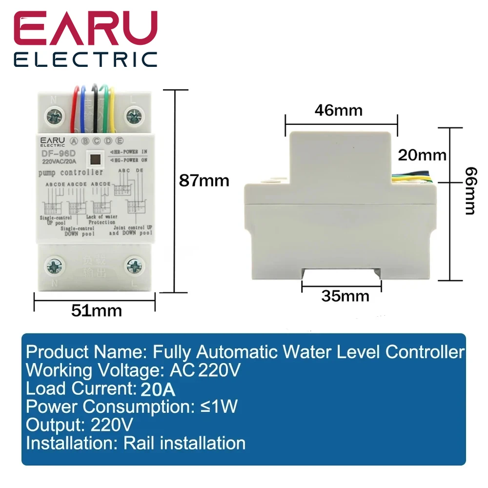 DF-96D D Automatic Water Level Controller Switch 220V Tank Liquid Level Detection Sensor Porbe Water Pump Controller Control