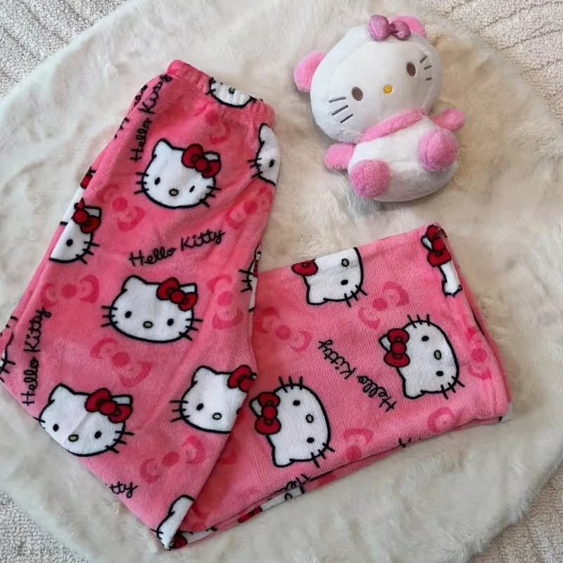 Sanrio Hello Kitty Zweiteiliges Herbst- und Winter-Home-Set, Jacke, Damen, warme Wolle, Cartoon, lässig, Zuhause sollte Herbstprobleme sein