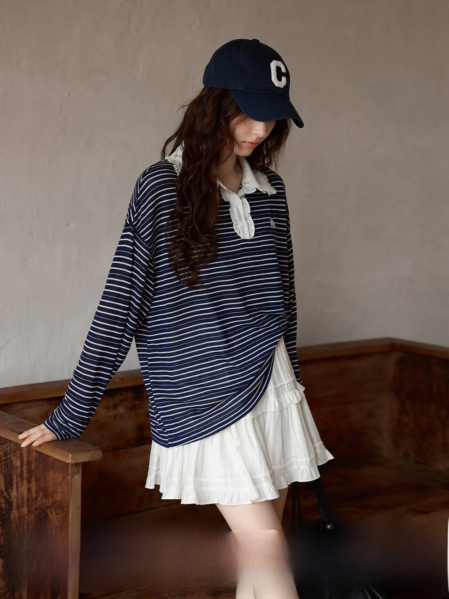 

Unique Spring 2026 Women's Striped Long Sleeve T-Shirt Skirt Set Elegant Small Size Korean Style Fashionable Casual Outfit