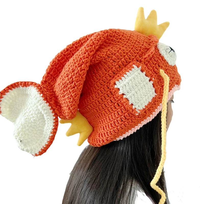 

New 2026 Fashion Handmade Woolen Crocheted Carp Head Hats Women And Men Funny Fish King Warm Pile Hat Adult Unisex Knitted Hats