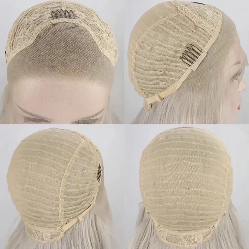 Wig Renda Depan Biru 13*4 HD Rambut Lurus Panjang untuk Wanita 26 Inci Wig Frontal Renda Sintetis Alami untuk Cosplay Hatsune Miku