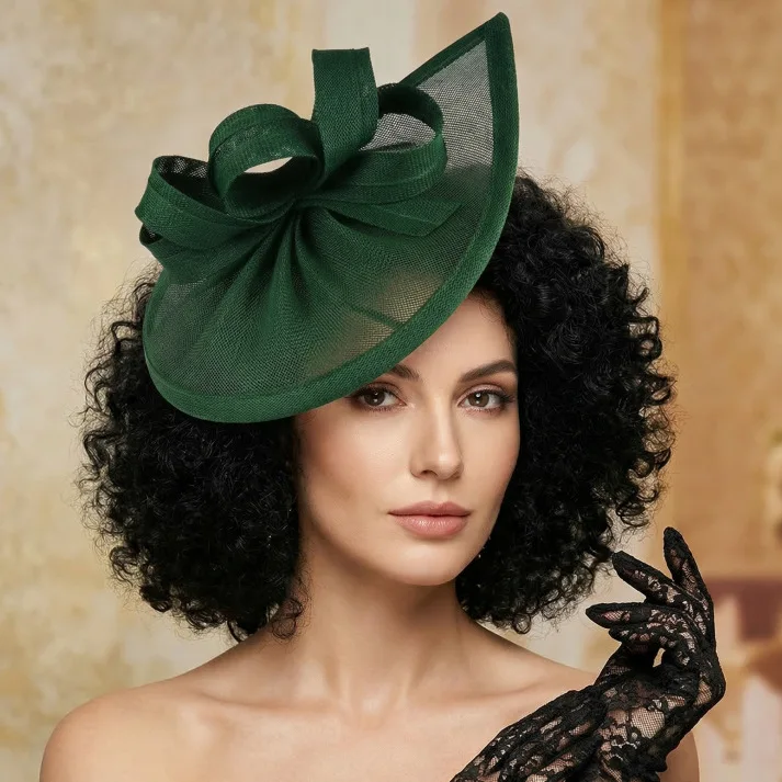 Crescent Faux Linen Formal Hat, Vintage Elegant Fascinator, Bride Race Party Headwear