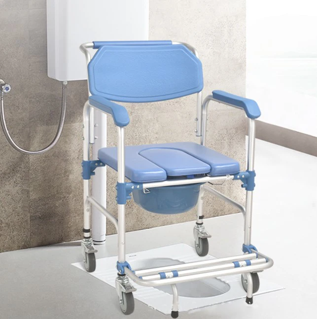 Powered Patient Lift Transfer Chair With Commode Foldable Bedside Commode Chair With Wheels Toilet