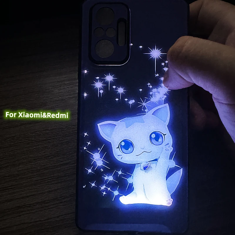 Lovely Cat Kitten LED Phone Coque Capa For Xiaomi Mi 12T 11T 10T Pro POCO X3 X4 Pro F4 GT F3 F5 LED Flash Call Light Phone Case