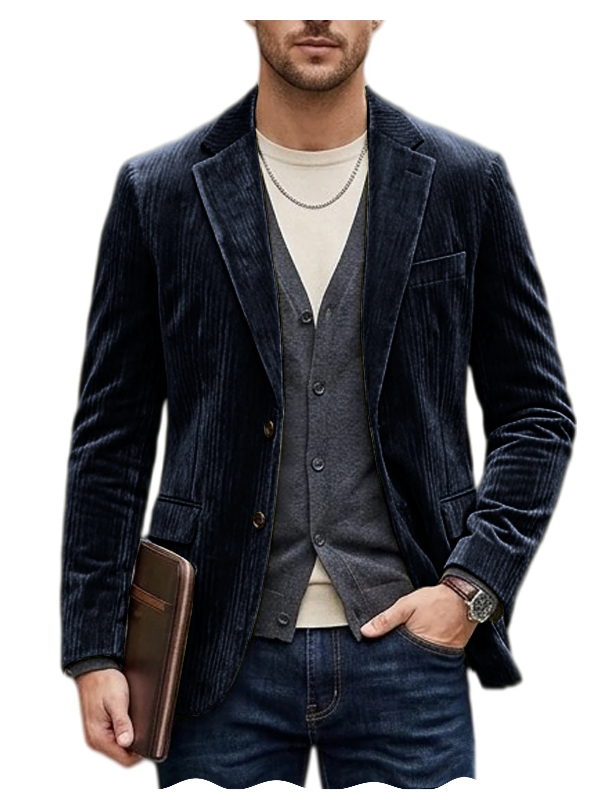 Heren corduroy blazer jas casual dubbelzijdig sneeuw katoen slim fit revers sportjas voor zakelijk dagelijks gebruik