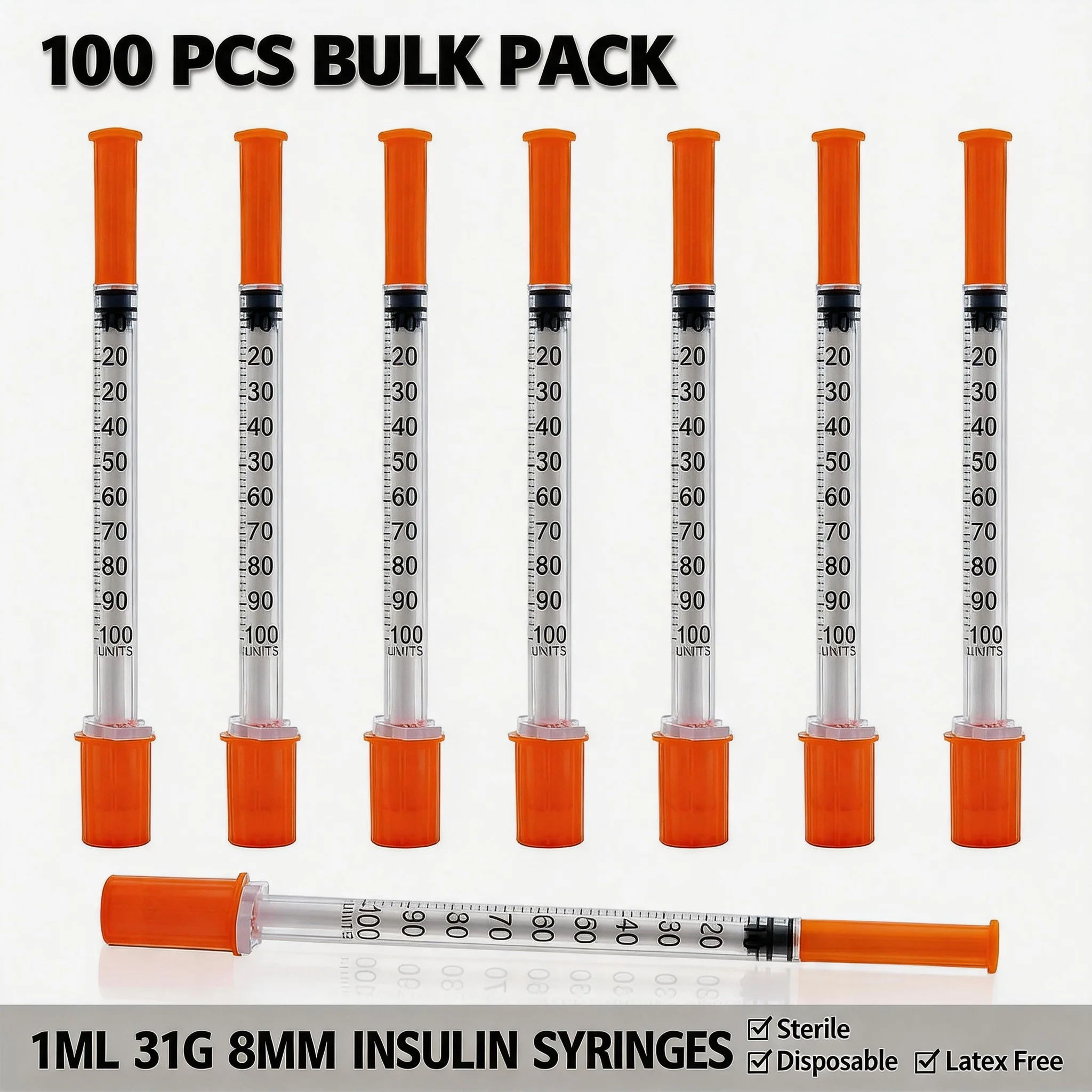 100pcs 0.5/1ml Disposable Syringes with 31Ga 8mm Stainless Needle Lab Measuring Tool Pet Feeding Individually Sealed Packaging