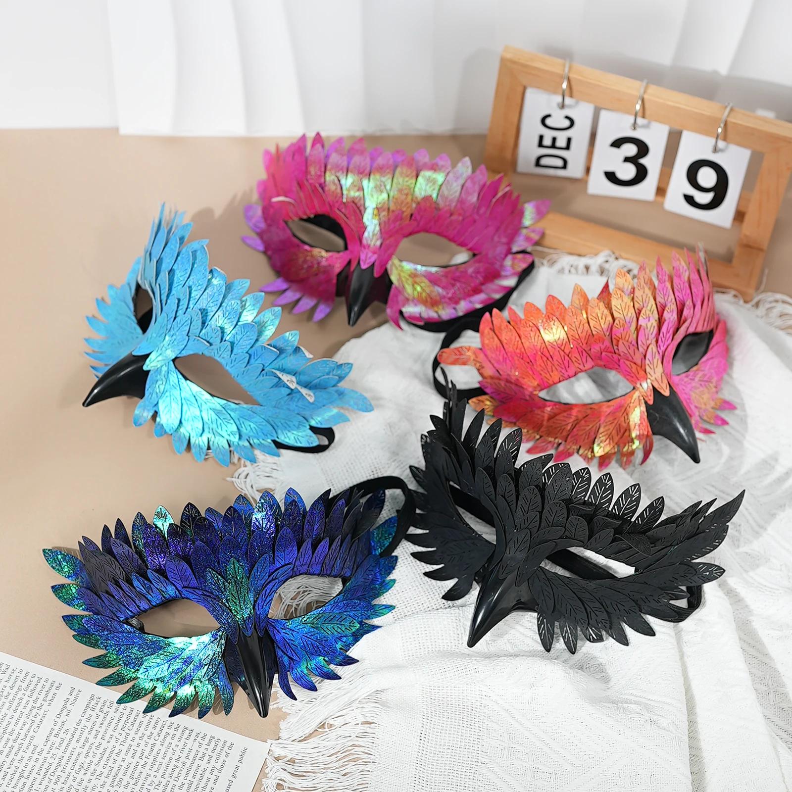 Glänzende Phönix-Vogel-Maskerade-Maske, Kostüm-Karnevalsparty-Augenmaske, Kunstleder-Schnabel-Gesichtsschutz, Halloween-Kostüm
