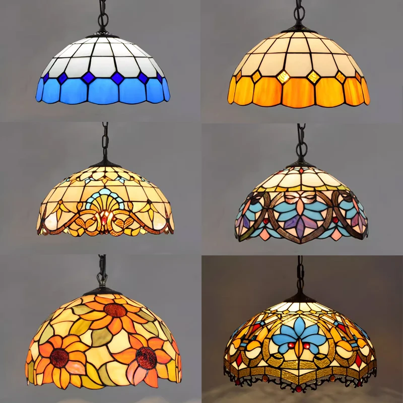 

Vintage Tiffany Pendant Lights Mediterranean Baroque Stained Glass Hanging Lamp Kitchen Indoor Lighting Fixtures Home Loft Decor