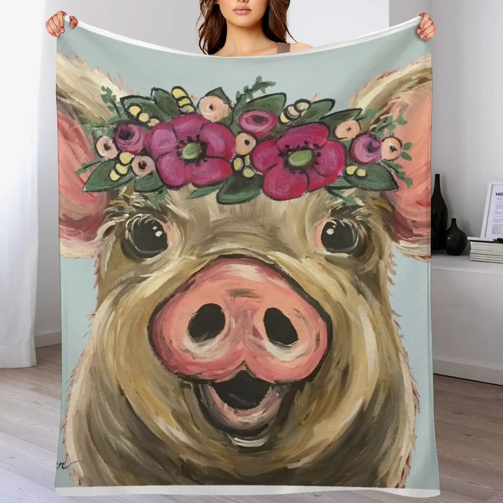 

Pig Art, Farmhouse Pig Art Throw Blanket Thermals For Travel Luxury Brand Winter beds Flannel Blankets
